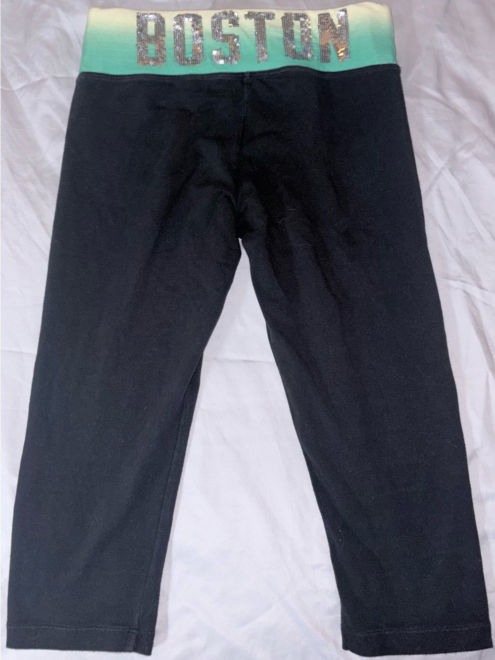 Victoria’s Secret Pink Black Capri Leggings with ‘BOSTON' sequin on waistband